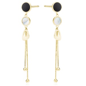 Cercei lungi de argint placat cu aur galben cu lantisoare, bilute si Mother of Pearl DiAmanti Z2060EG_OB-DIA (Argint 925‰ 4 g.)